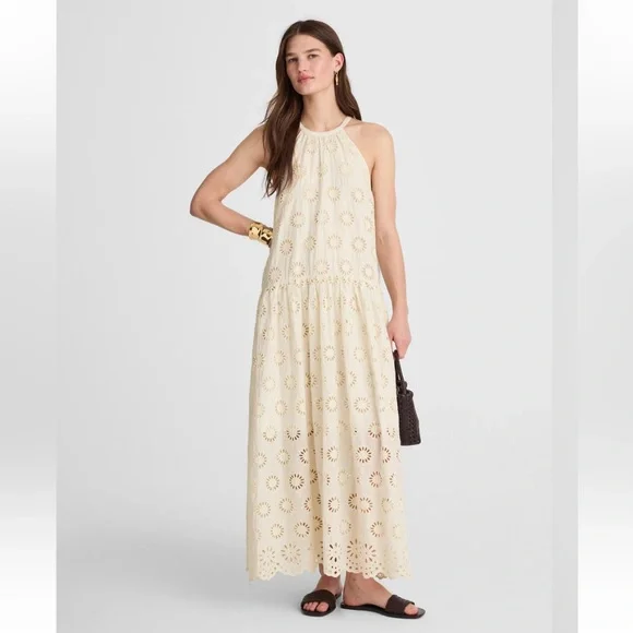 Madewell Aubriella Dress Embroidered Drop-Waist Maxi Dress Floral Eyelet XS NEW - Picture 1 of 14